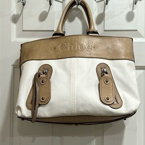 Chloe Bag Large Leather & Canvas Tote 17 x 10.5 x 7, Essential Bag & Dust Cover